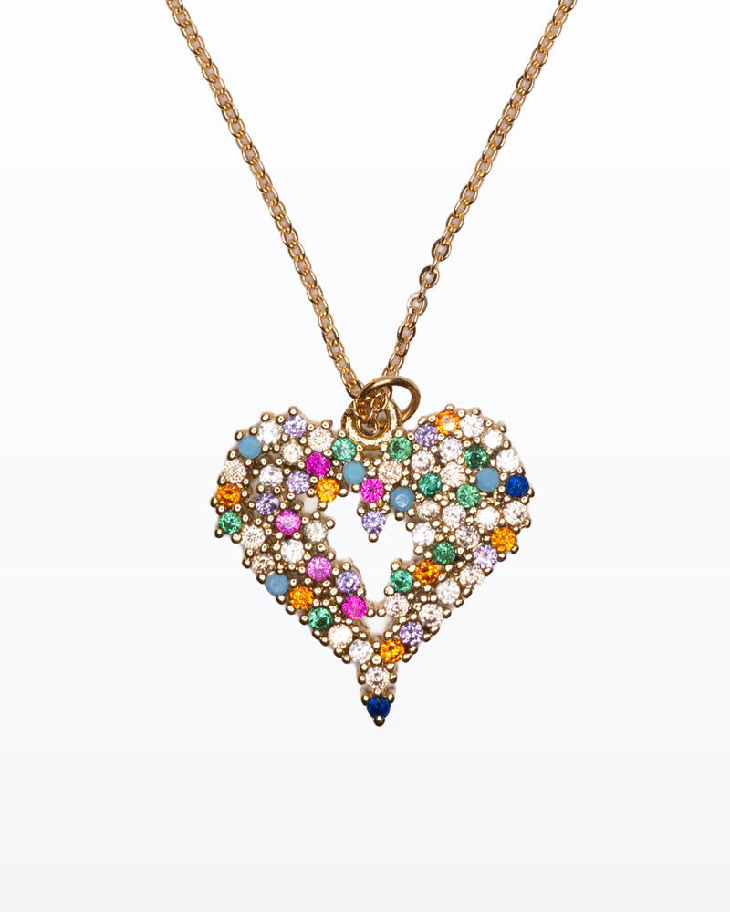 Amoré Lumière – Collana oro con cuore multicolor